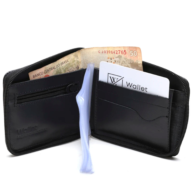 Men's Wallet Big Zipper Legitimate Leather Door Notes Coins Cnh Bills Documents IDENTITY Rg